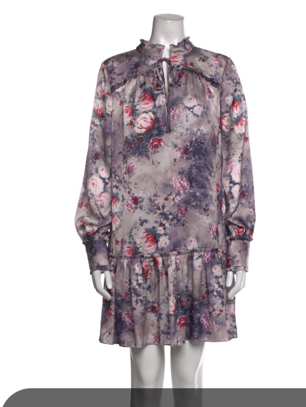 Marchesa Notte Charmeuse FLORAL Long Sleeve Mini Dress